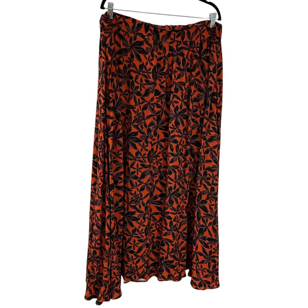 Ava & Viv Rust Red Orange and Black Floral Long Maxi Skirt Plus Size XXL EUC